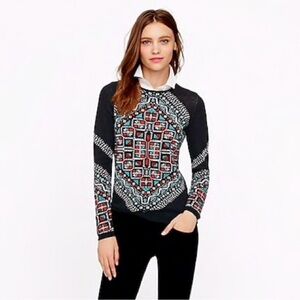 J. Crew Black Sweater with Red and Blue Pattern